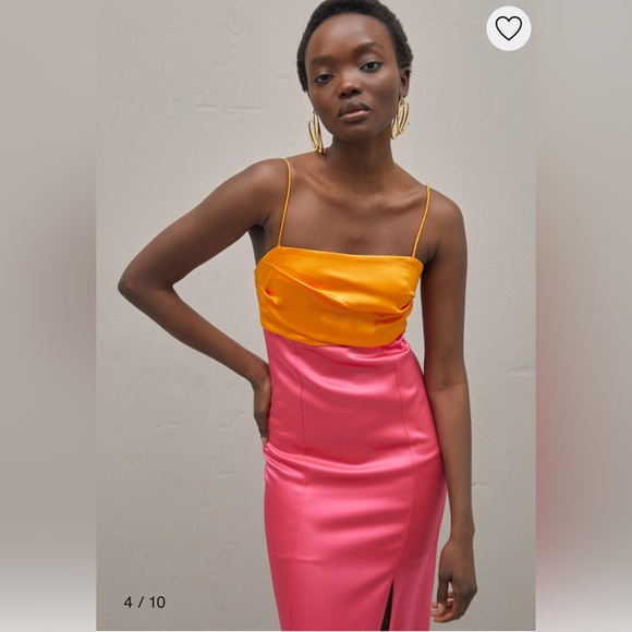 Alice & Olivia - Lilly’s Slit Midi Dress in Orange and Candy - US 4 - Picture 6 of 10